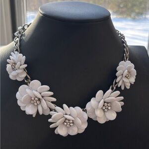 Vintage Floral White Necklace with Silver Chain